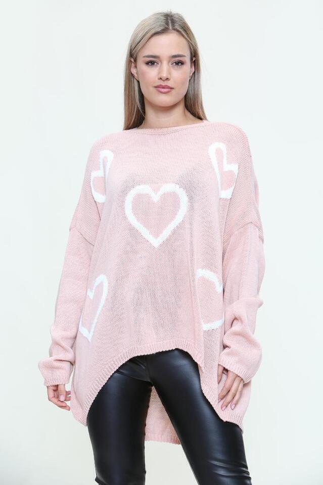 Heart Print Oversized Jumper