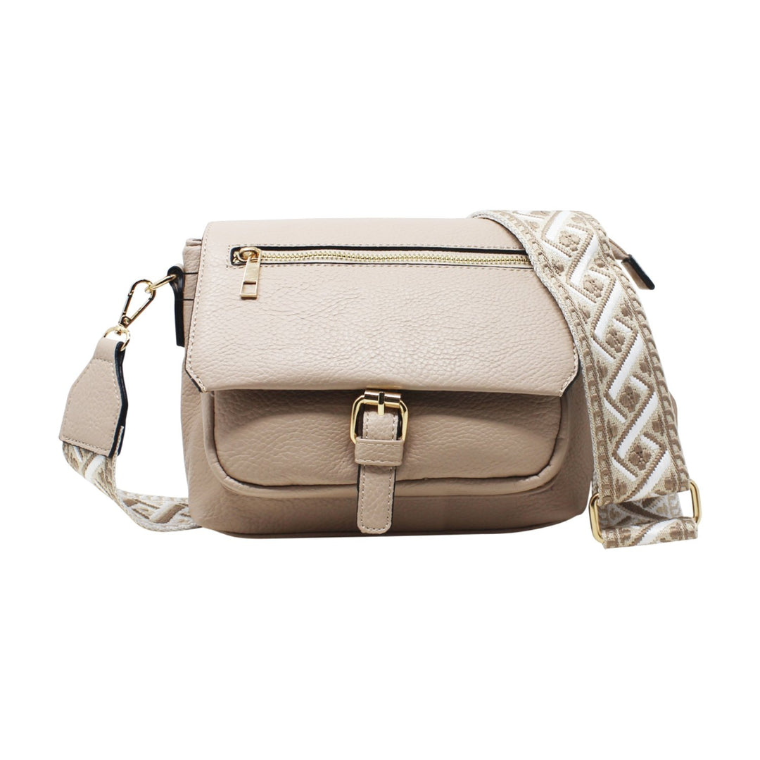 Flap-Over Buckle Crossbody with Canvas Strap