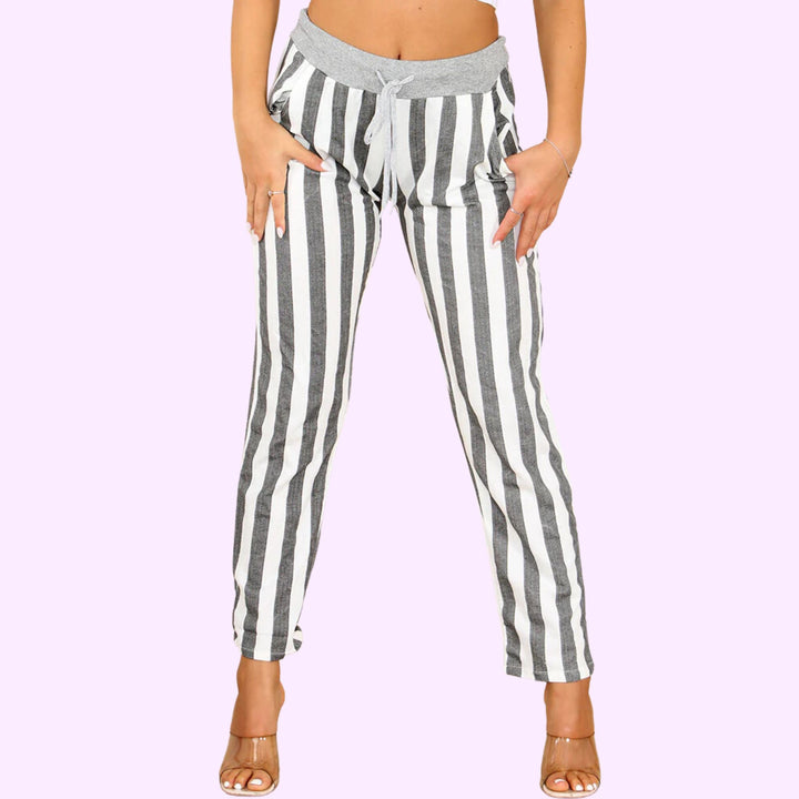 Italian Striped Print Drawstring Cotton Joggers