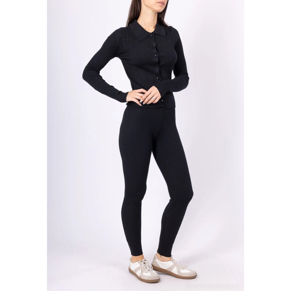 Ribbed knit set top button closure leggings