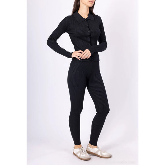 Ribbed knit set top button closure leggings