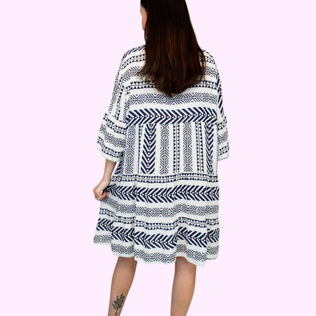 Contrast Aztec Print Italian Smock Dress