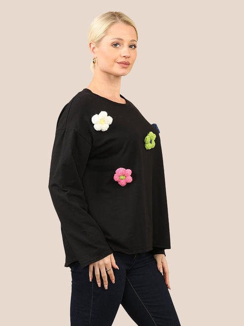 Multi Coloured Flower Appliqué Sweat Top