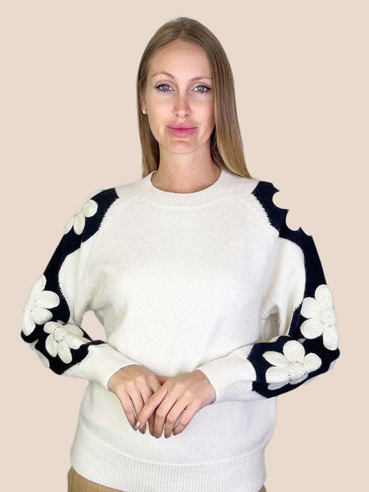 Contrast Flower Shoulder Detail Jumper