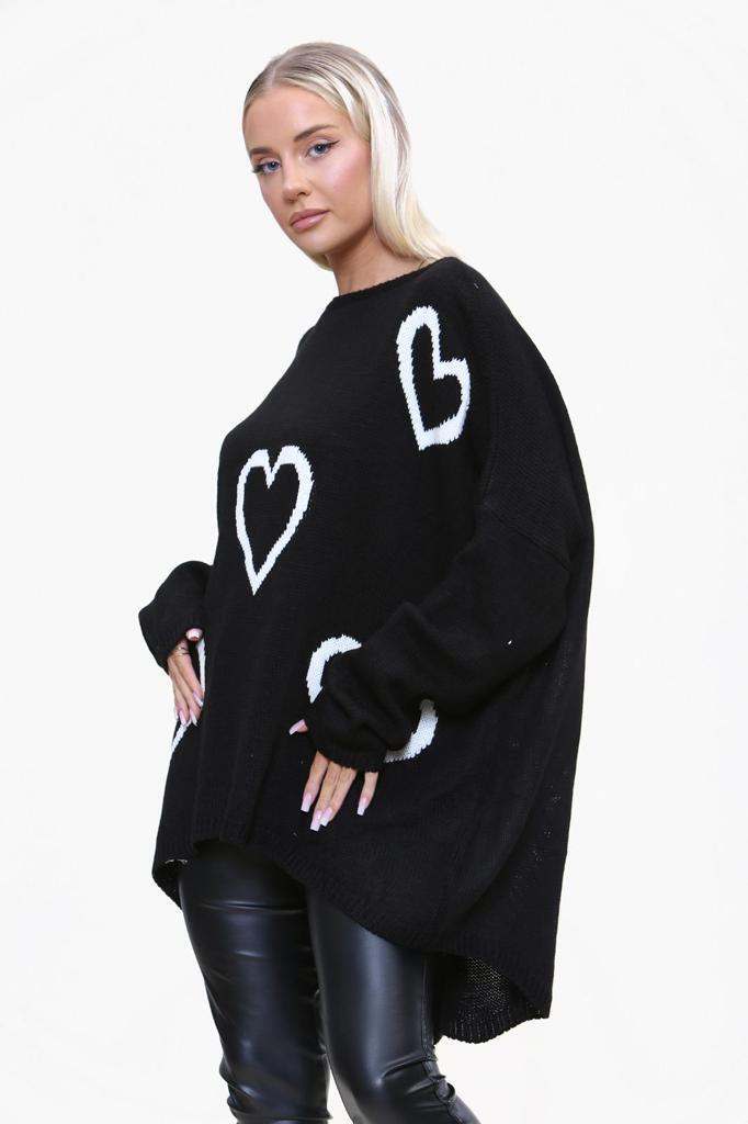 Heart Print Oversized Jumper