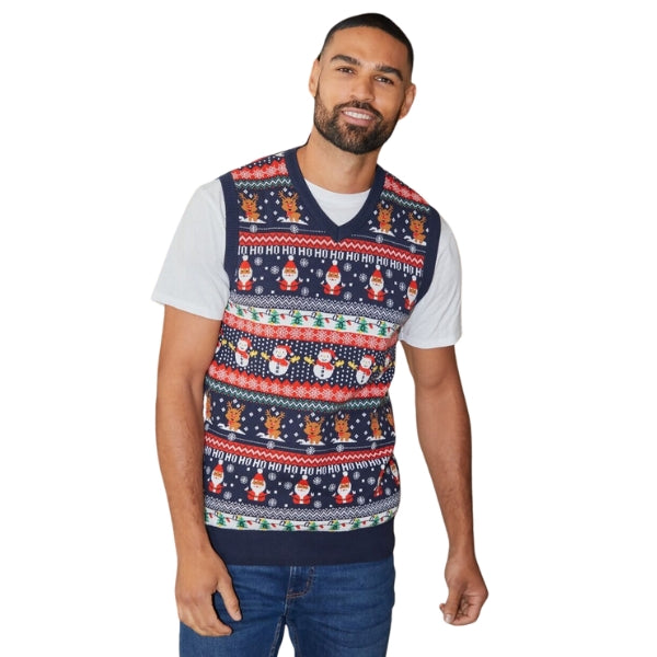 Navy Frosty Knitted Vest Christmas Jumper