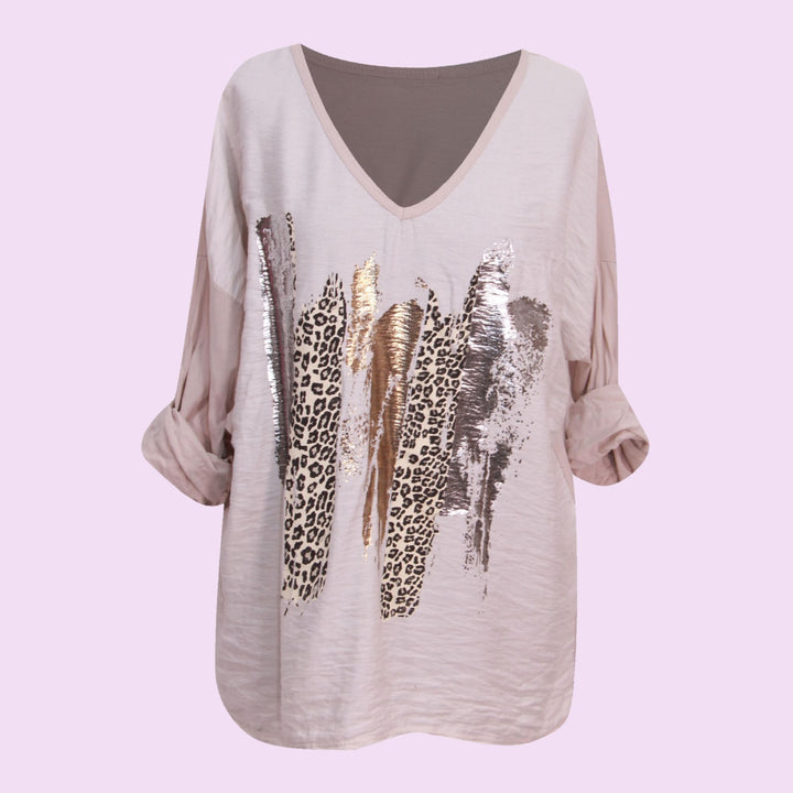 Leopard Splash V-Neck Top