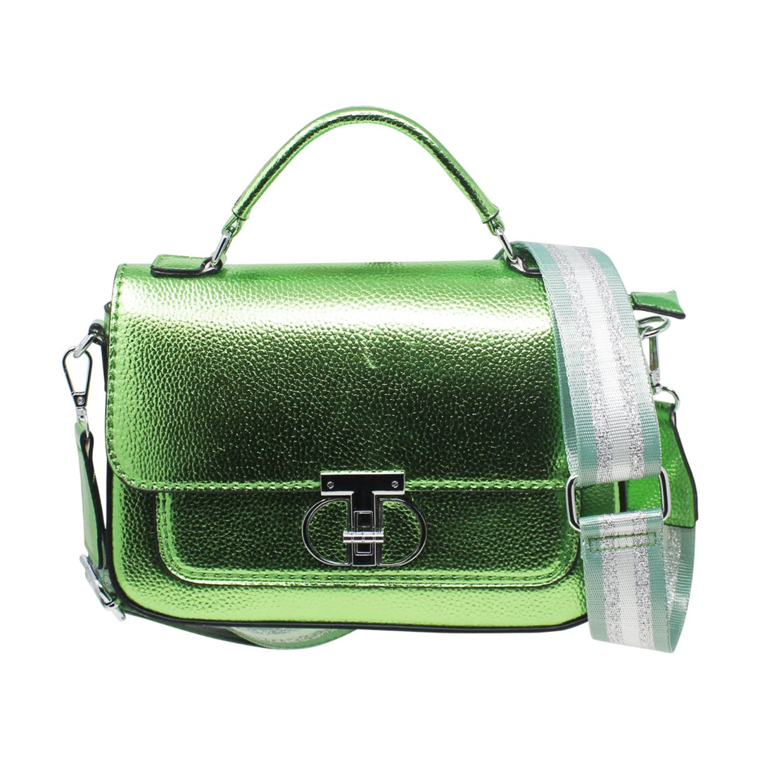 Small Metallic Satchel Bag with Crossbody Strap