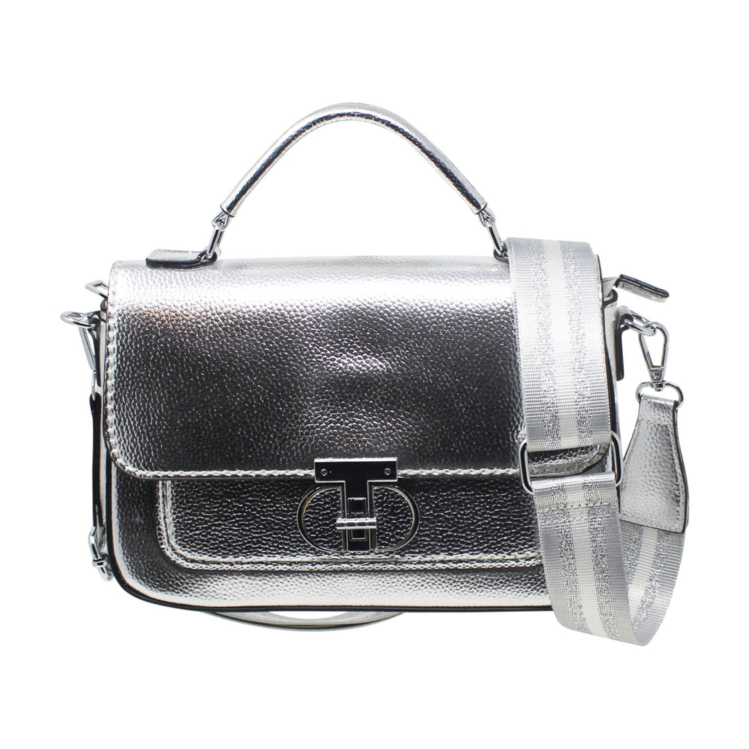 Small Metallic Satchel Bag with Crossbody Strap