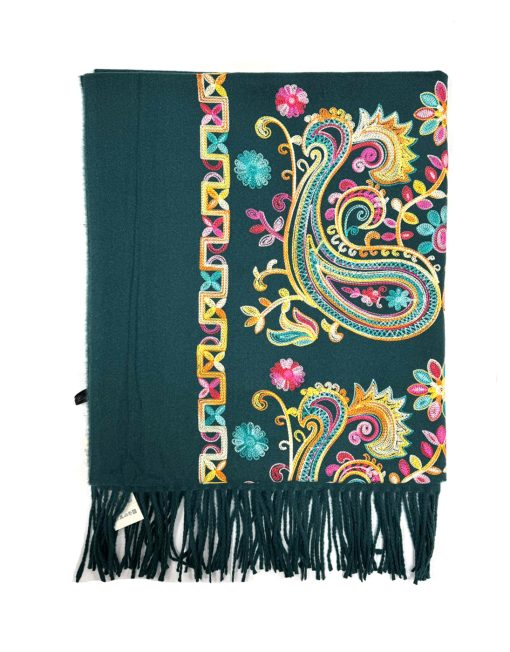 Cashmere Blend Embroidery Parsley Pattern Winter Scarf with Tassel Hem