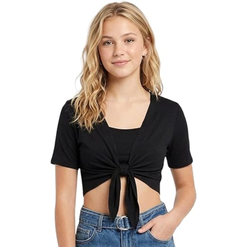 Women’s Tie Up Crop Bolero Shrug Cap Sleeve