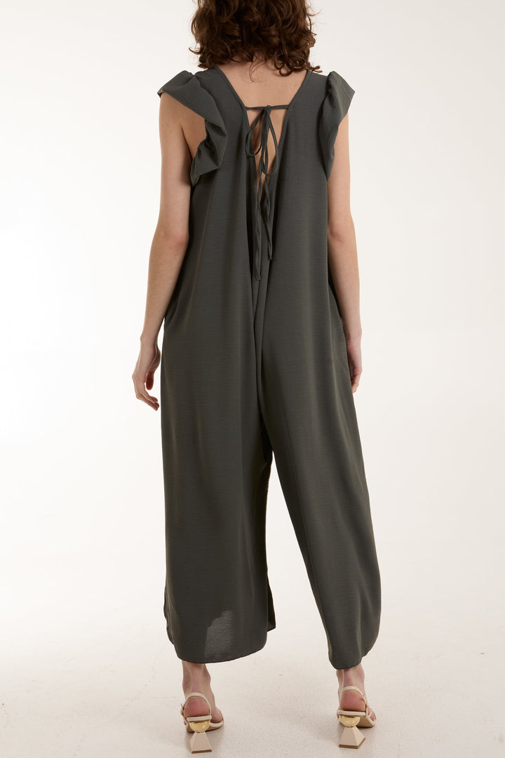 Ruffle Sleeve Wide Leg Jumpsuit