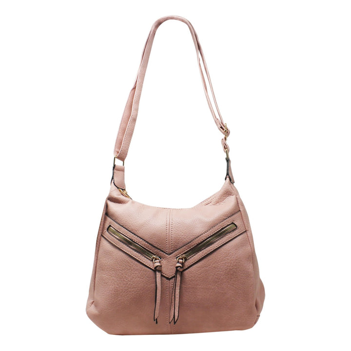 PU Crossbody with Double Front Diagonal Zippers