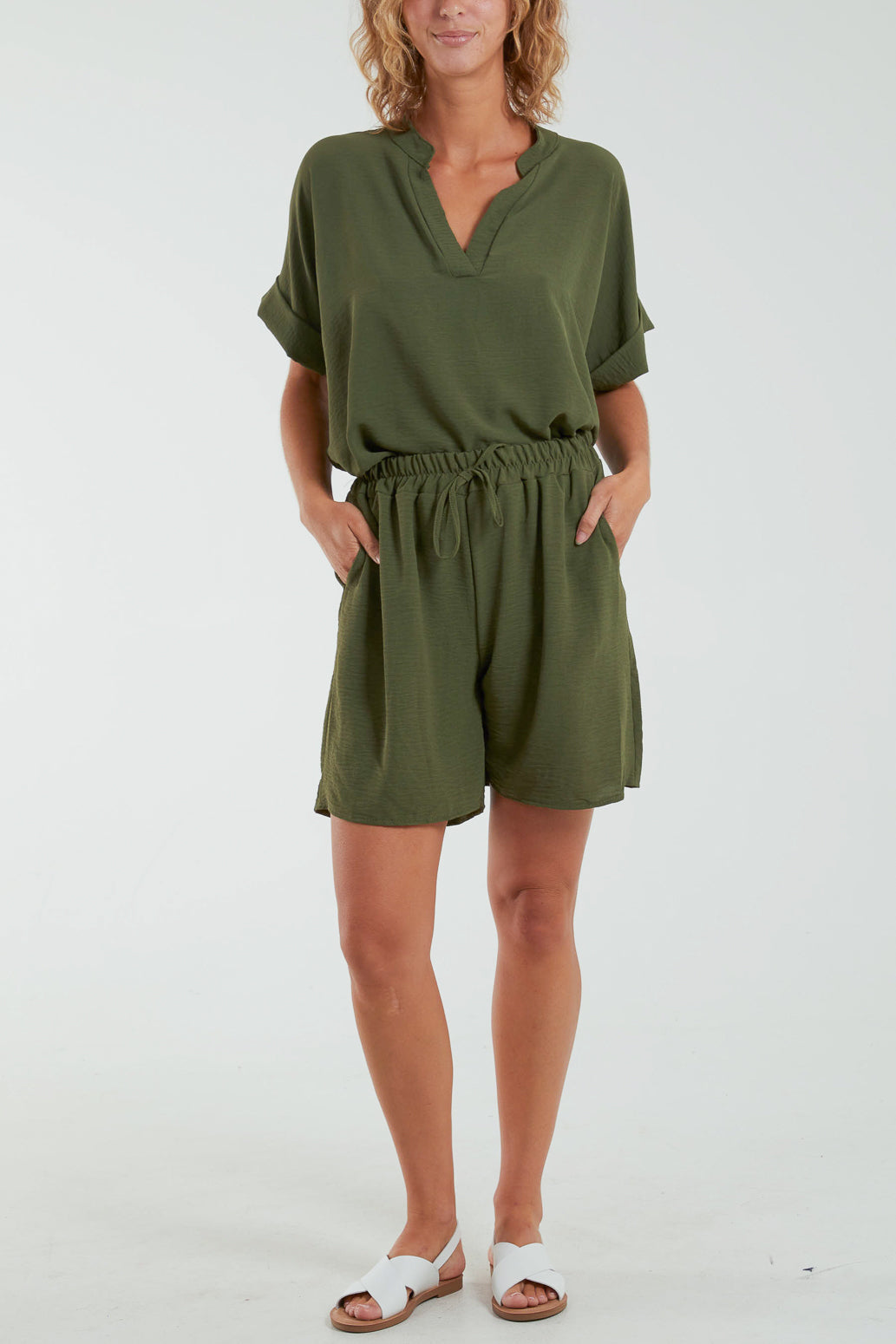 V-Neck Top and Shorts Co-Ord Set