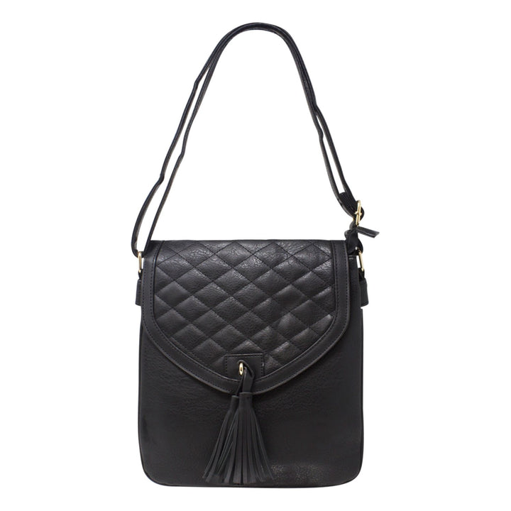 Quilted Front Flap Tassel Crossbody