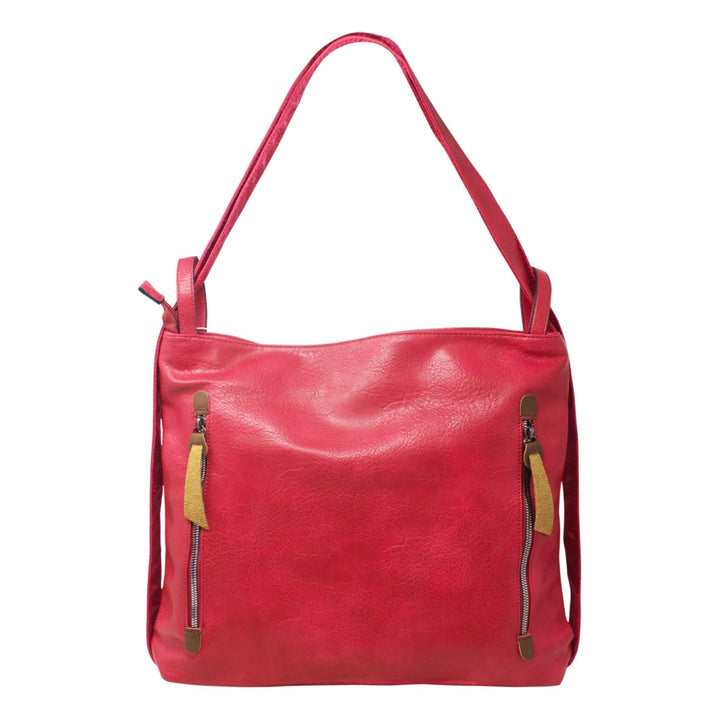 Double Zips Faux Leather Shoulder Bag