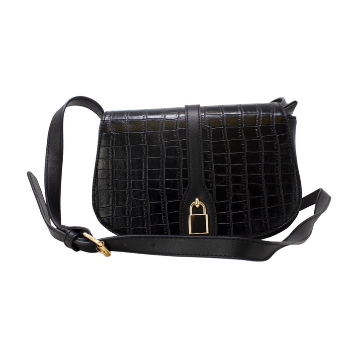 Croc Pattern Saddle Crossbody with Padlock