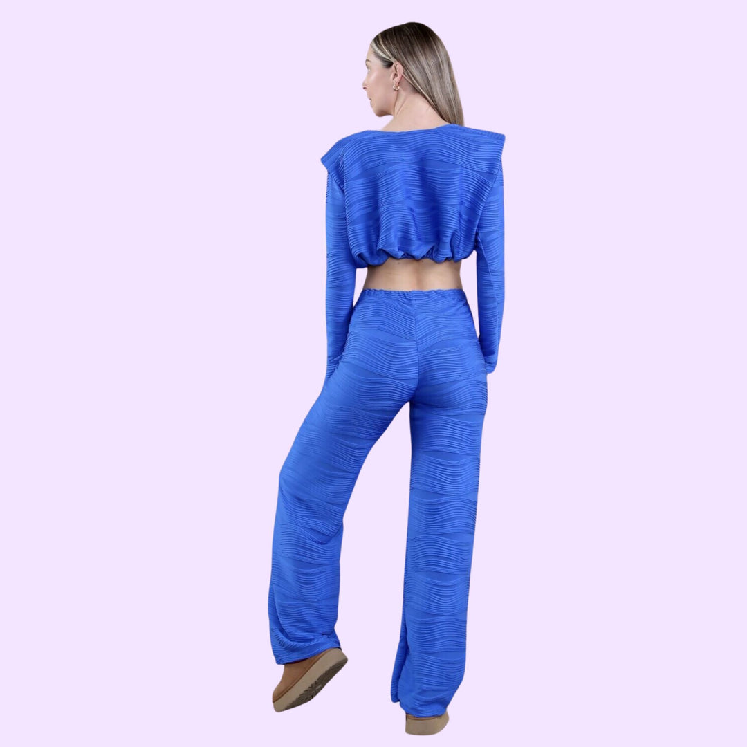 WAVE PLEATED TOP AND WIDE LEG TROUSER CO-ORD SET