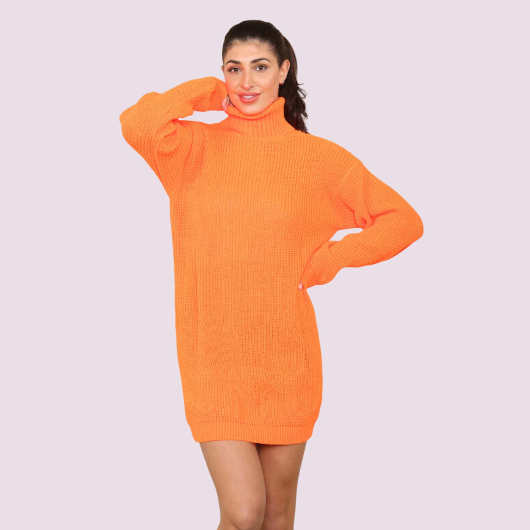 Polo Roll Neck Ribbed Knitted Florescent Jumper