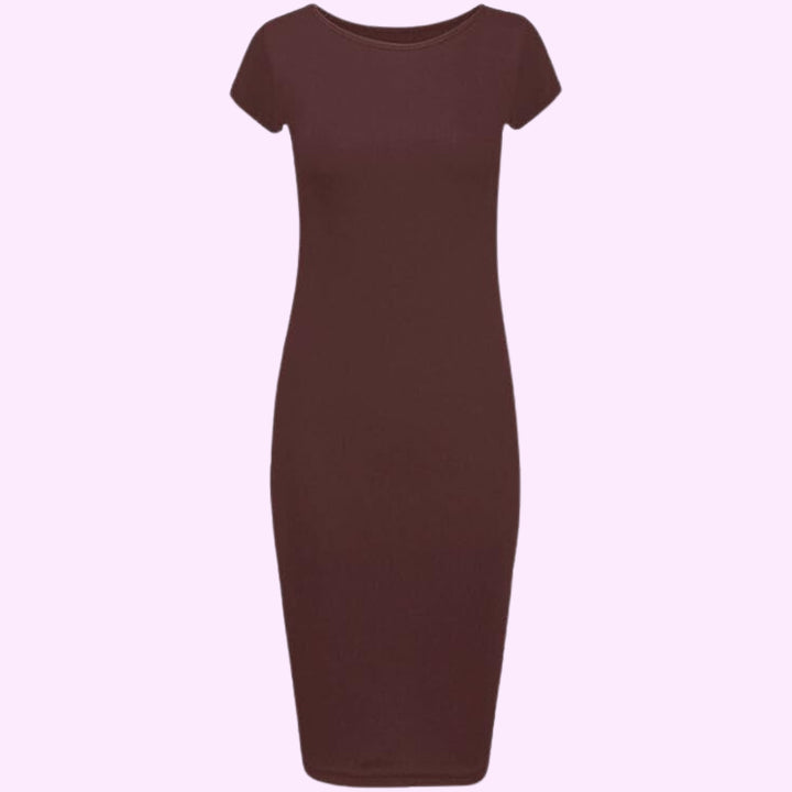 Short Sleeve Scoop Neck Midi Dress