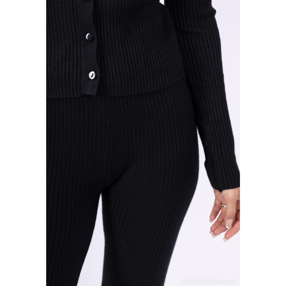 Ribbed knit set top button closure leggings