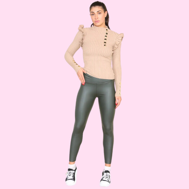 PU Fleece Line High Waisted Wet Look Faux Leather Legging