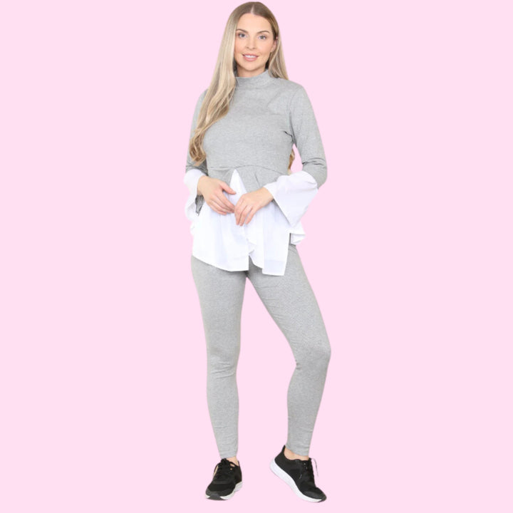 Ribbed Lounge Wear Flared Shirt and Leggings Co-Ord Set