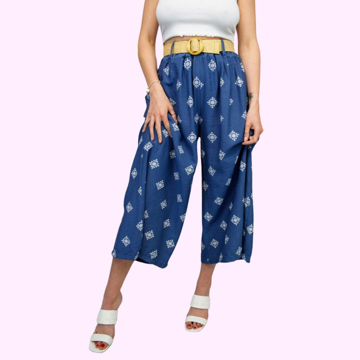 Nautical Print Italian Belted Culottes