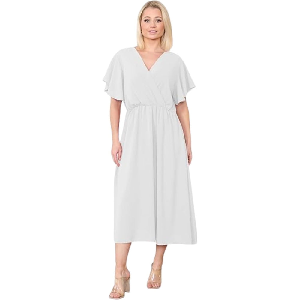 Italian Wrap Over Dress Frill Sleeve