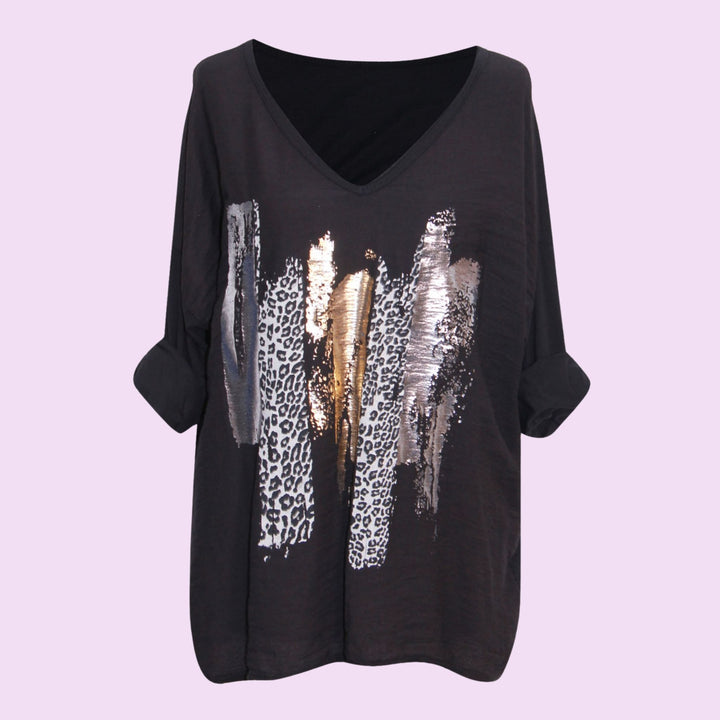 Leopard Splash V-Neck Top