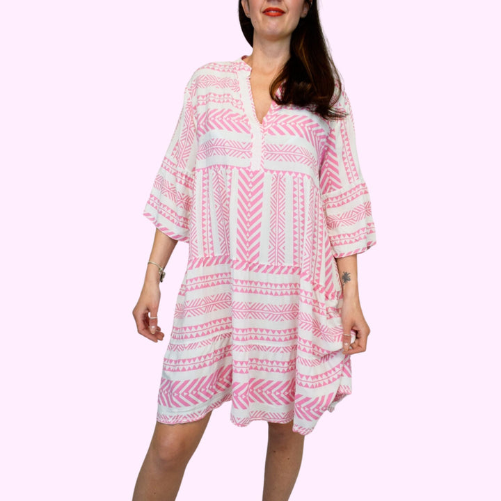 Contrast Aztec Print Italian Smock Dress