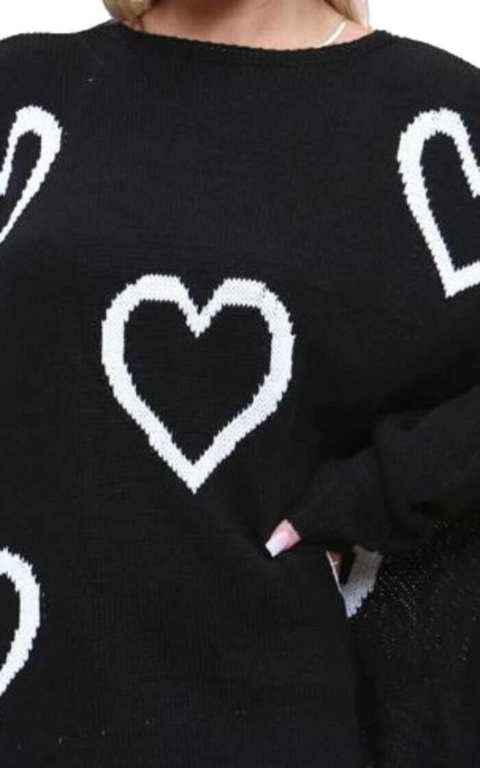 Heart Print Oversized Jumper