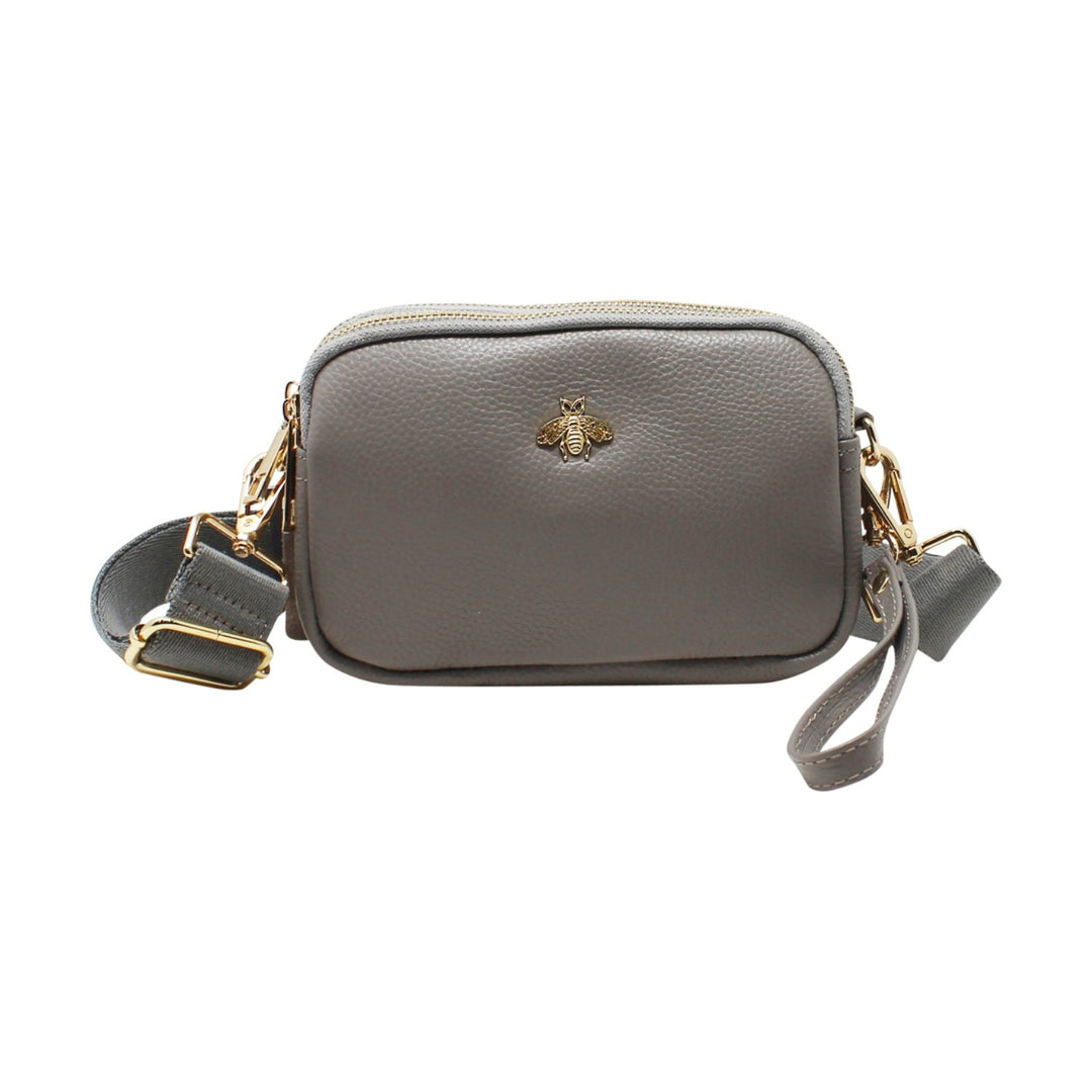 Tri-Zip Leather Clutch Bee Bag with Crossbody Strap