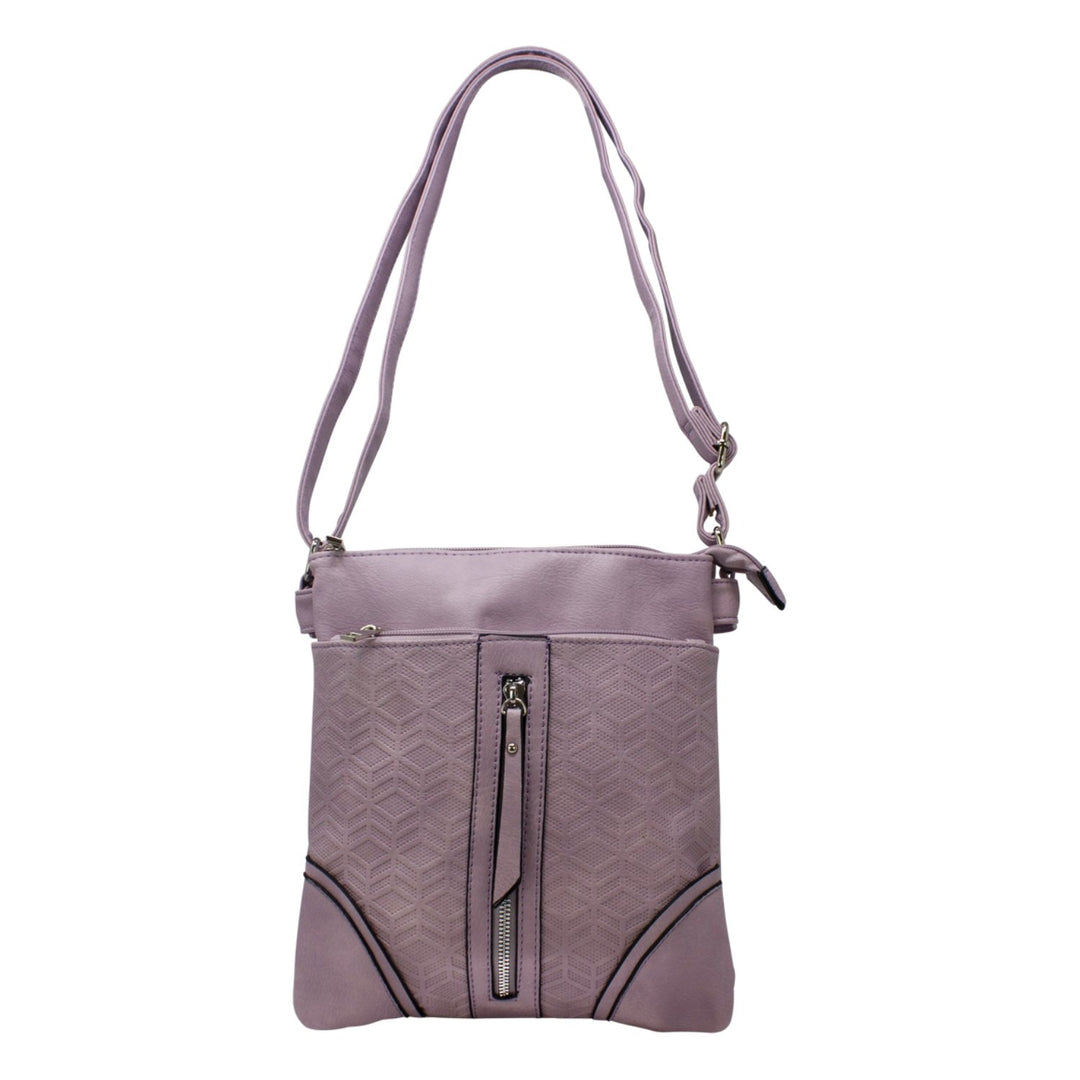 Embossed Cube Pattern Crossbody with Front Zip