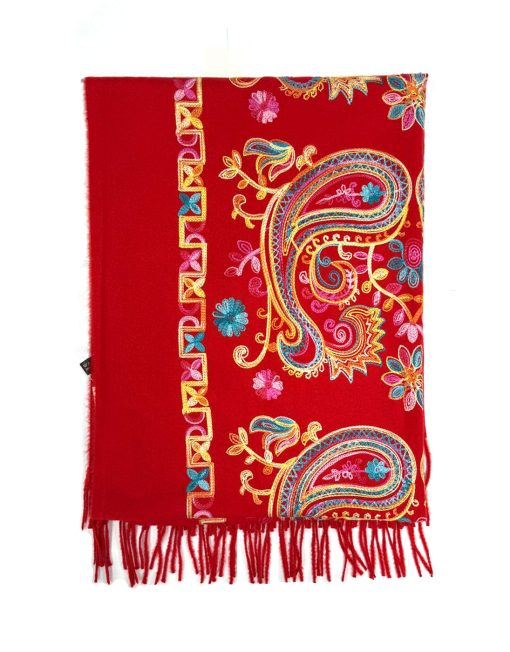 Cashmere Blend Embroidery Parsley Pattern Winter Scarf with Tassel Hem