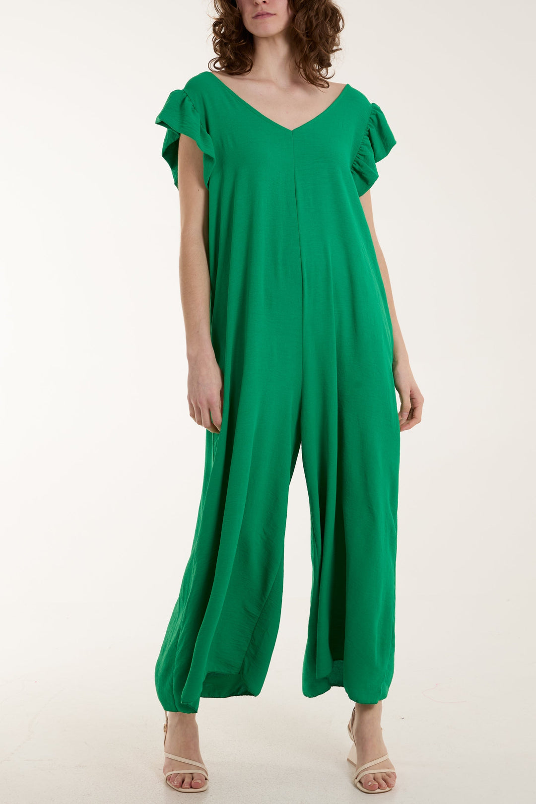 Ruffle Sleeve Wide Leg Jumpsuit