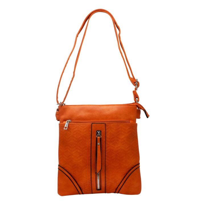 Embossed Cube Pattern Crossbody with Front Zip