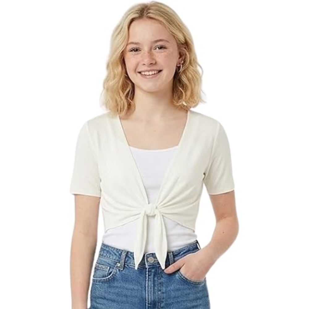 Women’s Tie Up Crop Bolero Shrug Cap Sleeve