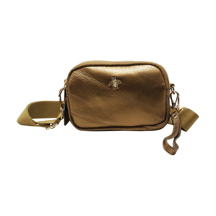 Tri-Zip Leather Clutch Bee Bag with Crossbody Strap