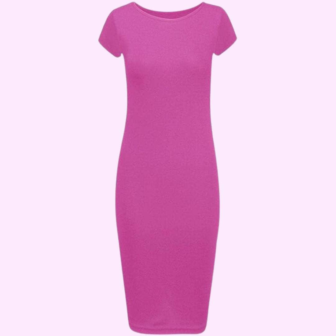 Short Sleeve Scoop Neck Midi Dress