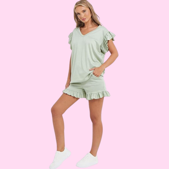 Loungewear Cycling Shorts Stretch Short Sleeve Top