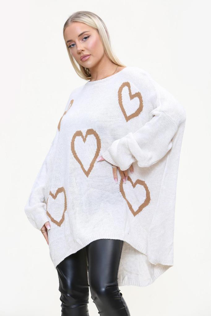 Heart Print Oversized Jumper