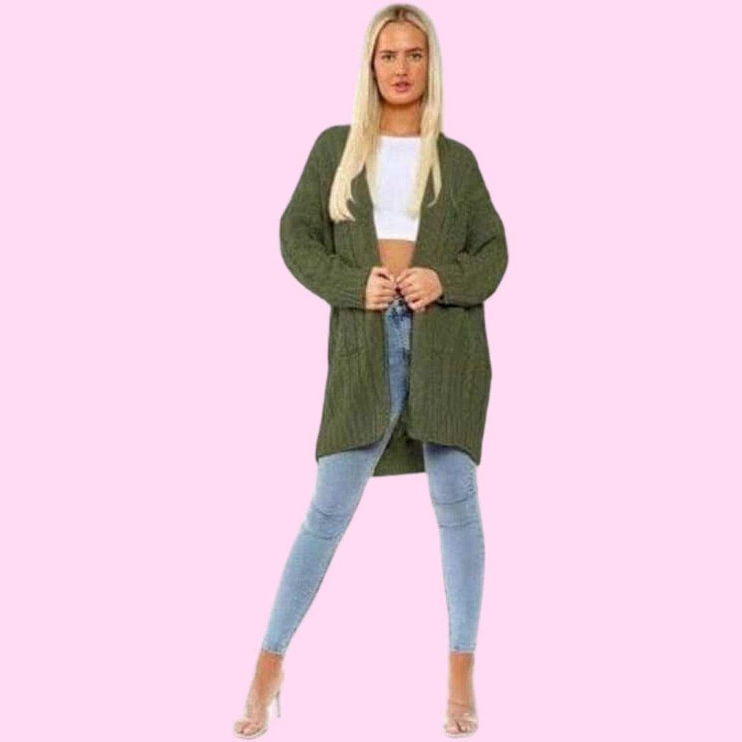 2 Pockets Open Style Slouchy Cardigan