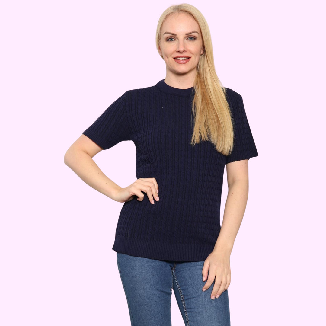 Short Sleeve V Neck Jumper