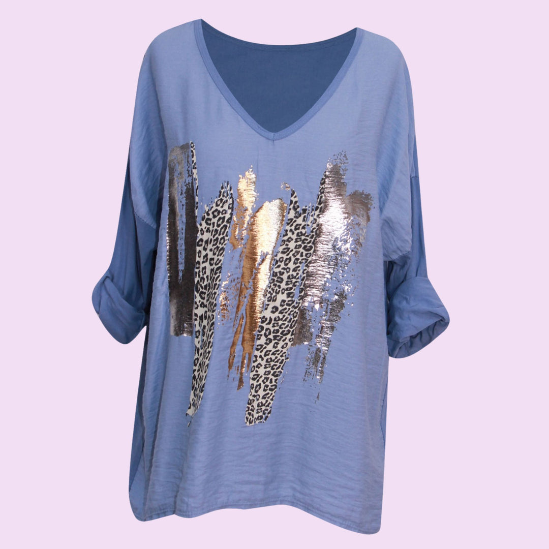 Leopard Splash V-Neck Top