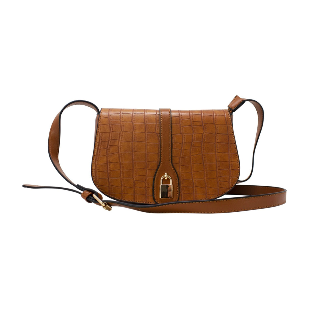 Croc Pattern Saddle Crossbody with Padlock