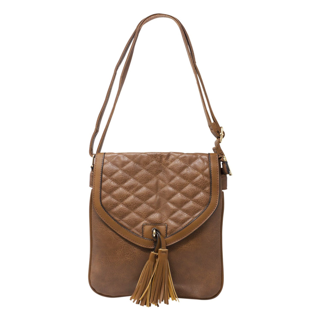 Quilted Front Flap Tassel Crossbody