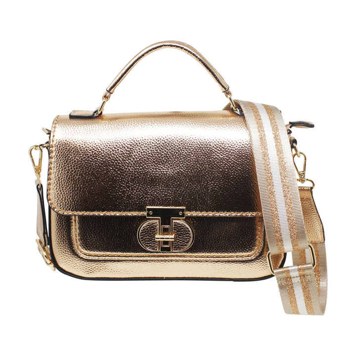 Small Metallic Satchel Bag with Crossbody Strap