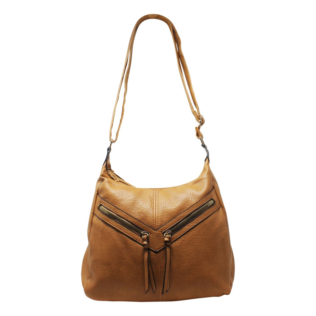 PU Crossbody with Double Front Diagonal Zippers