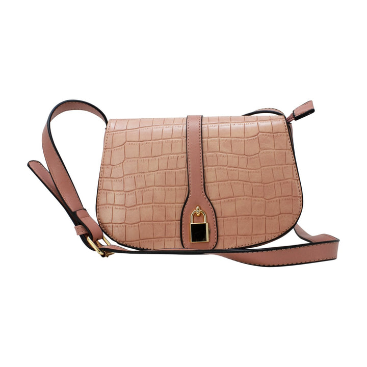 Croc Pattern Saddle Crossbody with Padlock